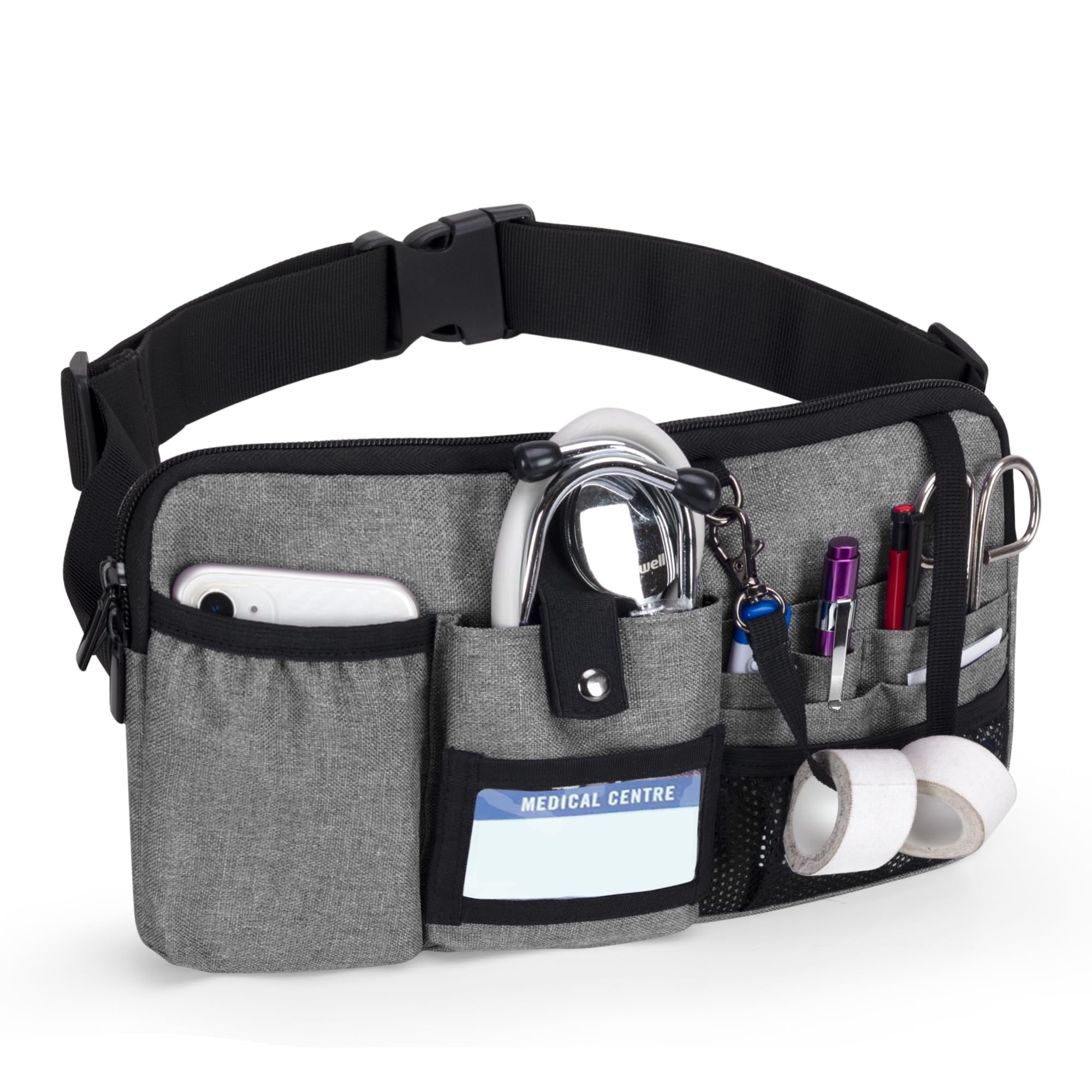 Trunab Utility Nurse Fanny Pack with 12 Essential Tool Pockets Tape Holder Adjustable Waist Belt Medical Organizer Pouch for Nurse Doctor Grey