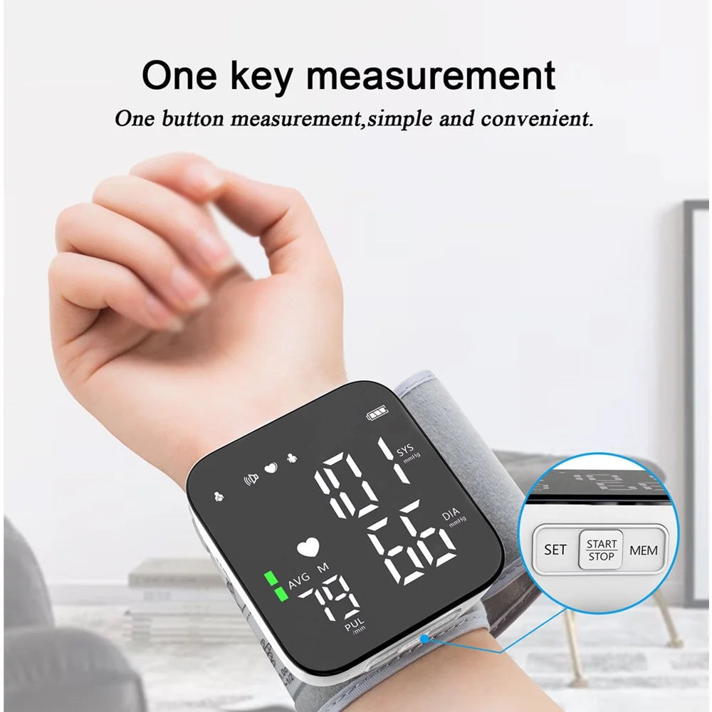 Automatic Wrist Blood Pressure Monitor, Adjustable Wrist Cuff, Portable BP Cuff Accurate Digital Heart Rate Monitor, Large LCD Talking BP Monitor for Home Travel