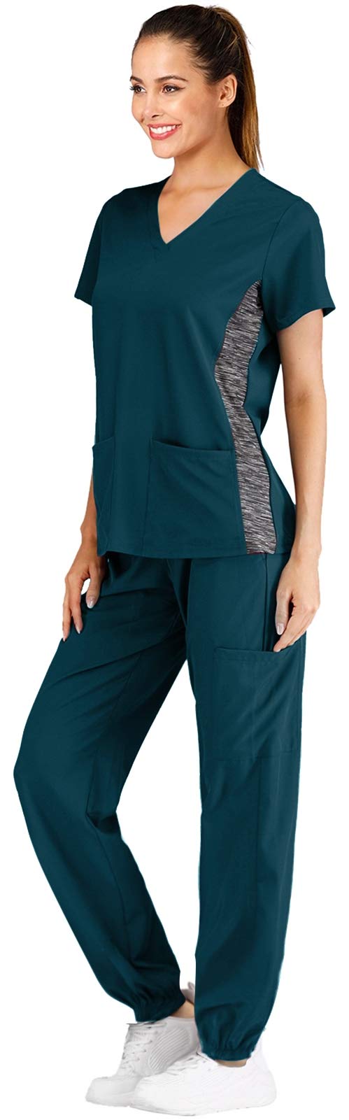 Minty Mint Womens V Neck Stretch Medical Scrub Set w Side Panels Carribean L
