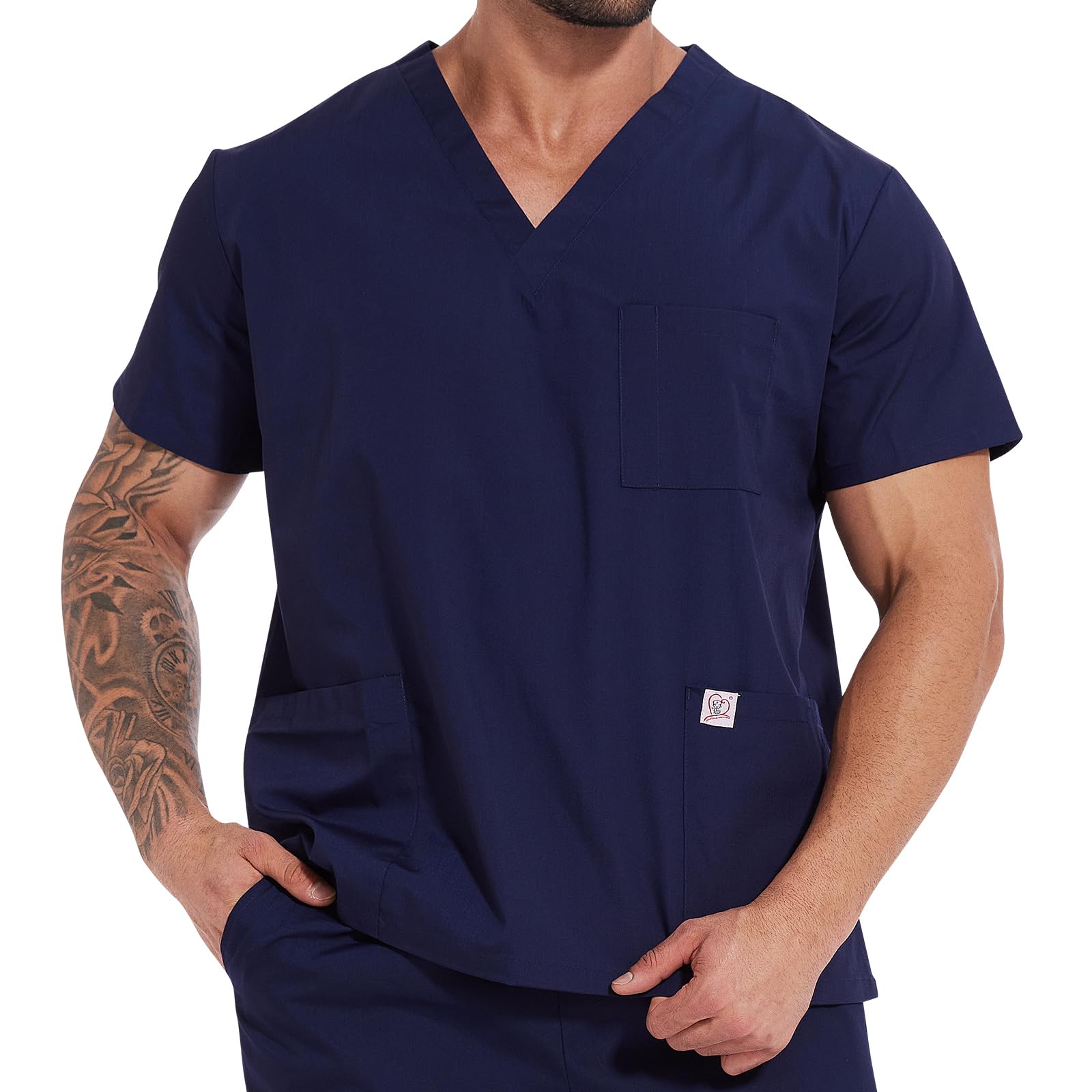 JONATHAN UNIFORM Scrub Tops for Men - V-Neck Scrubs with 3 Pocket Mens Overalls for Nurse Dentist Vets Team Workwear (Navy L)