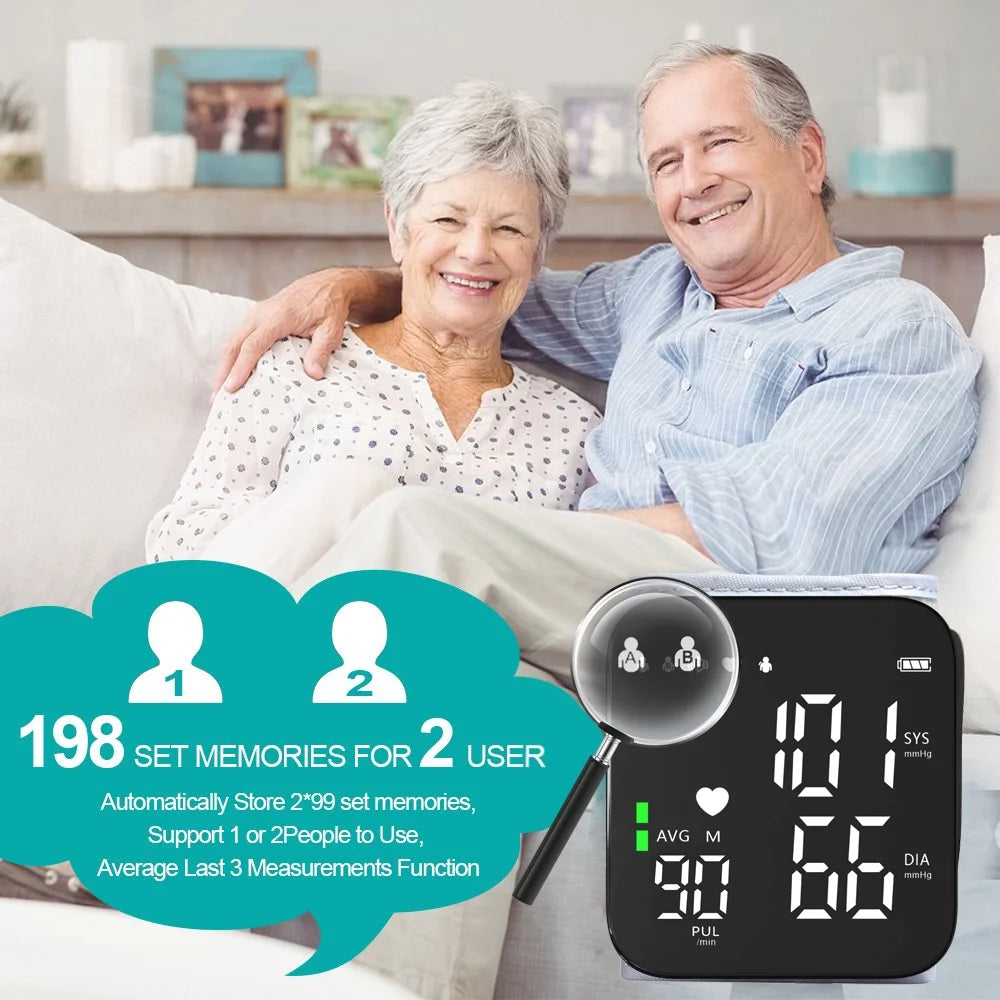 Automatic Wrist Blood Pressure Monitor, Adjustable Wrist Cuff, Portable BP Cuff Accurate Digital Heart Rate Monitor, Large LCD Talking BP Monitor for Home Travel