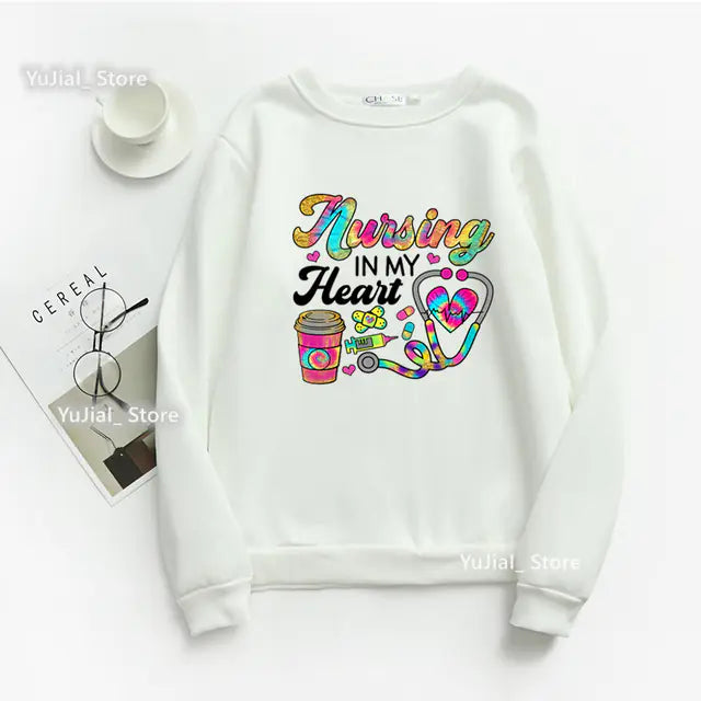 Nurse Heart Print Hoodie for Women - Fashionable Autumn/Winter