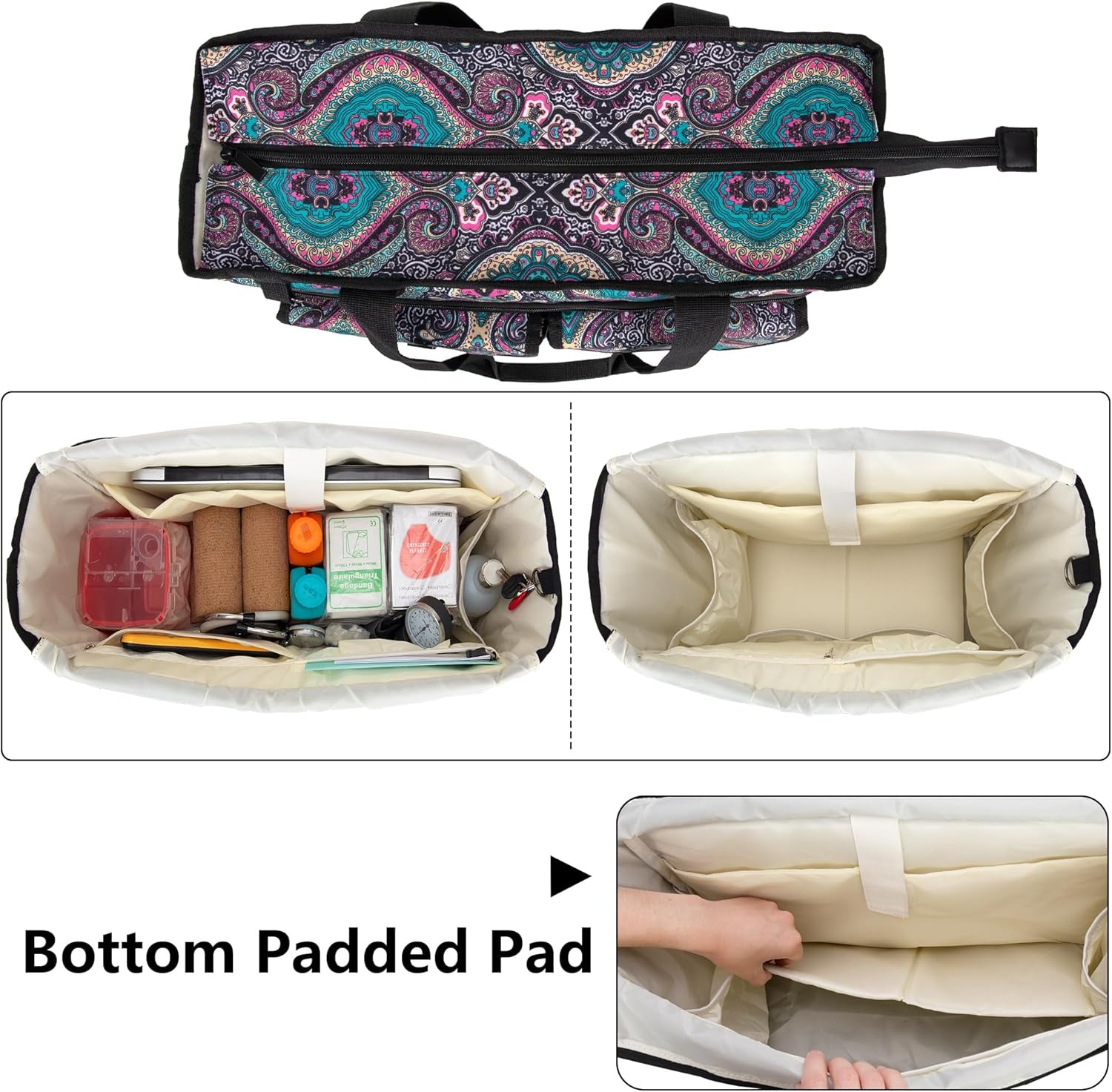 Nurse Tote Bag with Bottom Padded Pad, Nurse Bags and Totes for Work with Large Compartment, Bag Only