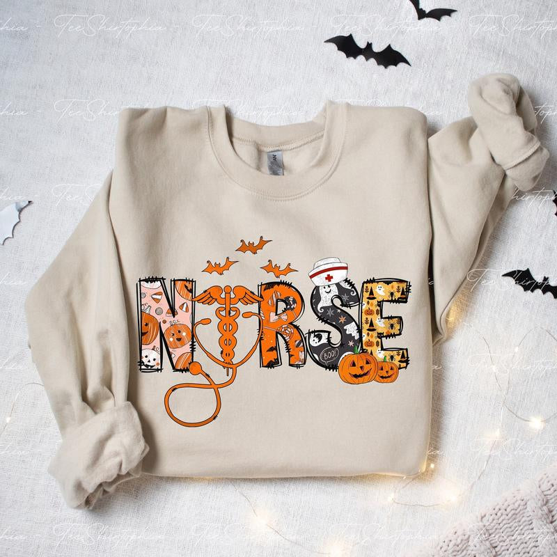 Halloween Nurse Sweatshirt Spooky Nurse Shirt Nurse Halloween Gifts Boo Boo Crew Nurse Halloween T-Shirt Spooky Nurse Shirt Nurse Gift Menswear Hoodie
