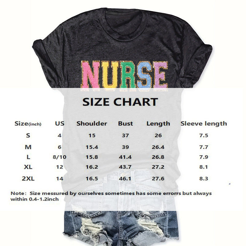 Women'S Short Sleeve round Neck T-Shirt - 'NURSE' Printed Casual Summer Top