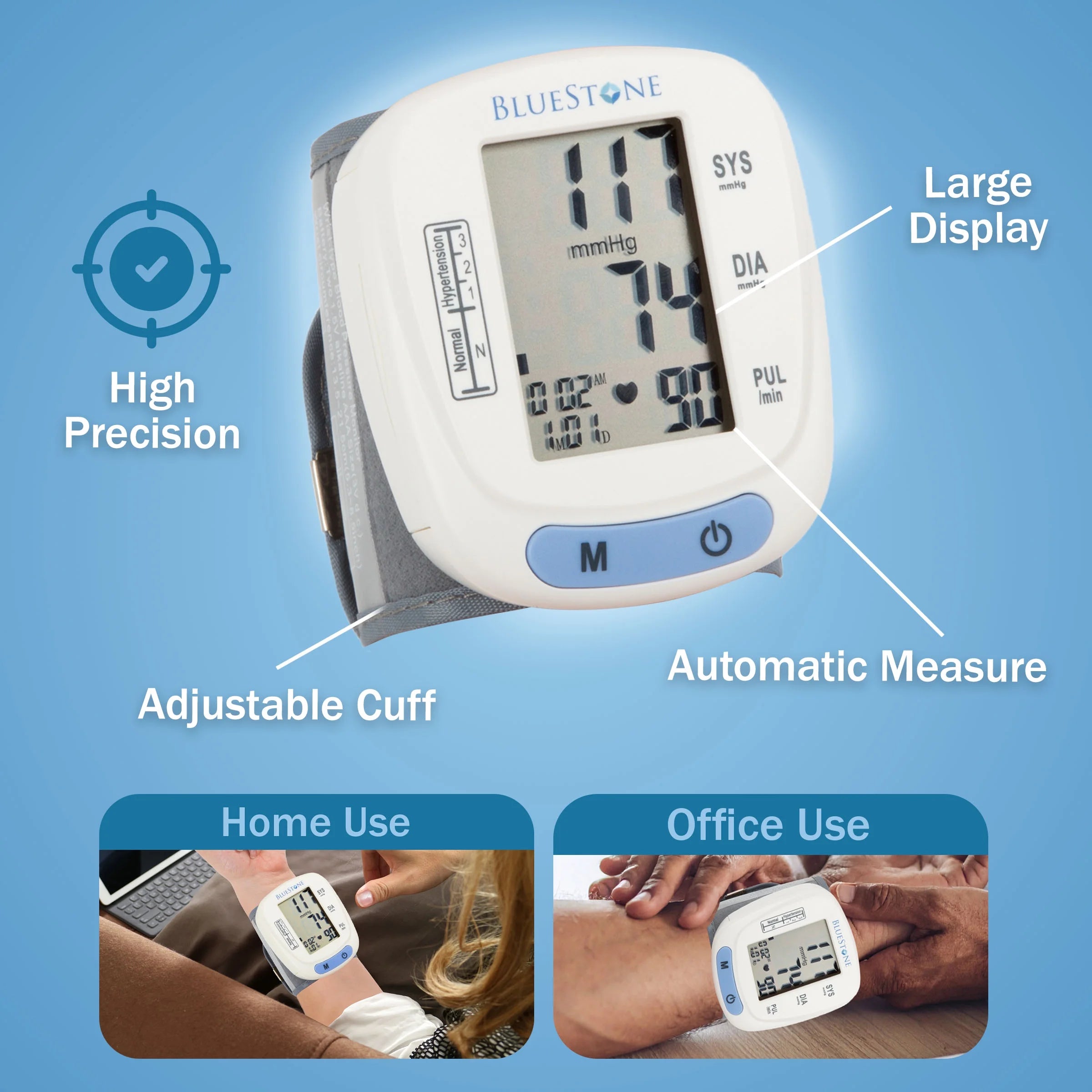 Blood Pressure Machine - Automatic BP and Pulse Monitor for Heart Health with Digital LCD Screen and Storage Case