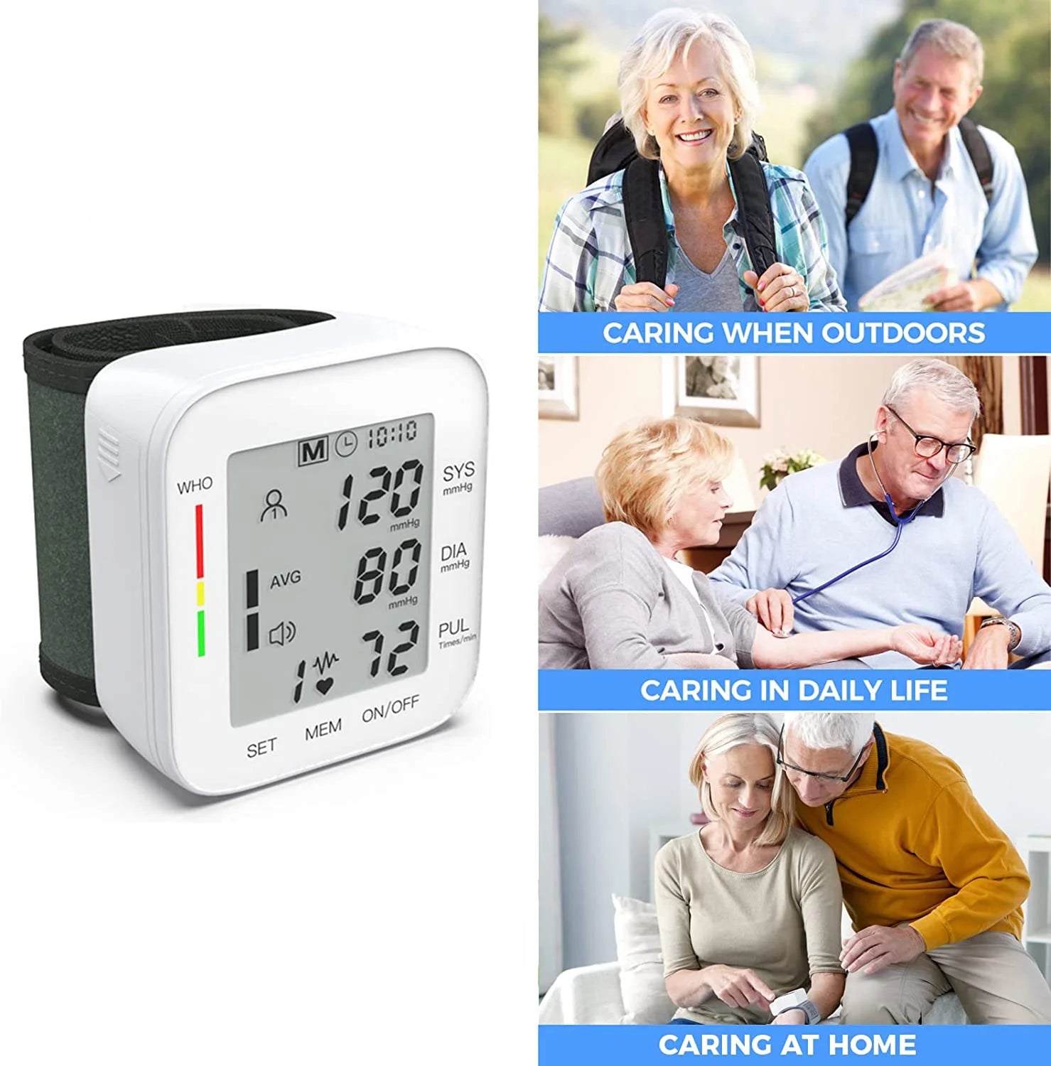 Wrist Blood Pressure Monitor Bp Monitor Large LCD Display Blood Pressure Machine Adjustable Wrist Cuff 5.31-7.68Inch Automatic 99X2 Sets Memory with Carrying Case for Home Use (W1681)