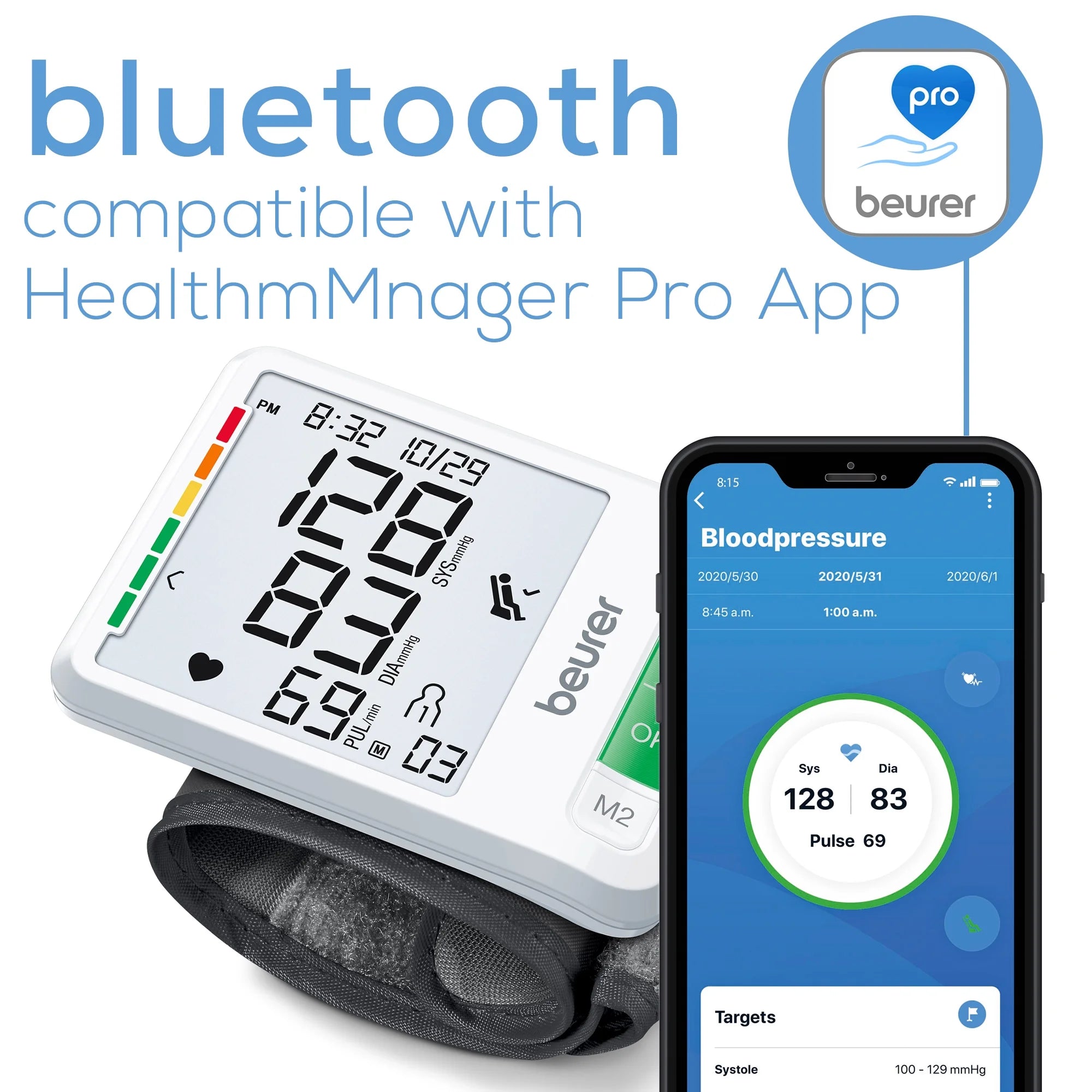 Series 800W Smart Bluetooth Blood Pressure Wrist Monitor, BC87W