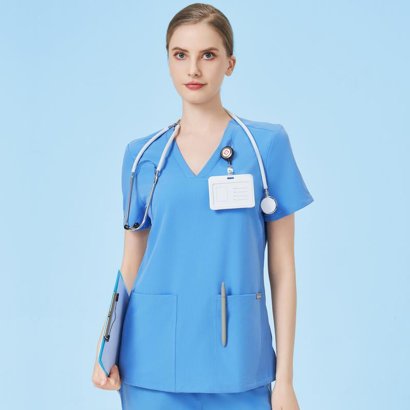 TINYLEMON Women Scrub Top - 3 Pocket V-Neck Top Scrubs Slim Fit with Badge Loop, Soft Four-Way Stretch Anti-Wrinkle Scrubs for Women Workwear