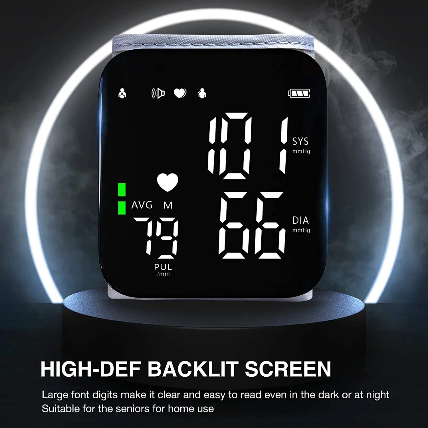 Blood Pressure Machine Large LED Backlit Display Adjustable Wrist Cuff Automatic Dual 99 Reading Memory Automatic Digital BP Monitor with Irregular Heartbeat Indicator for Home Use