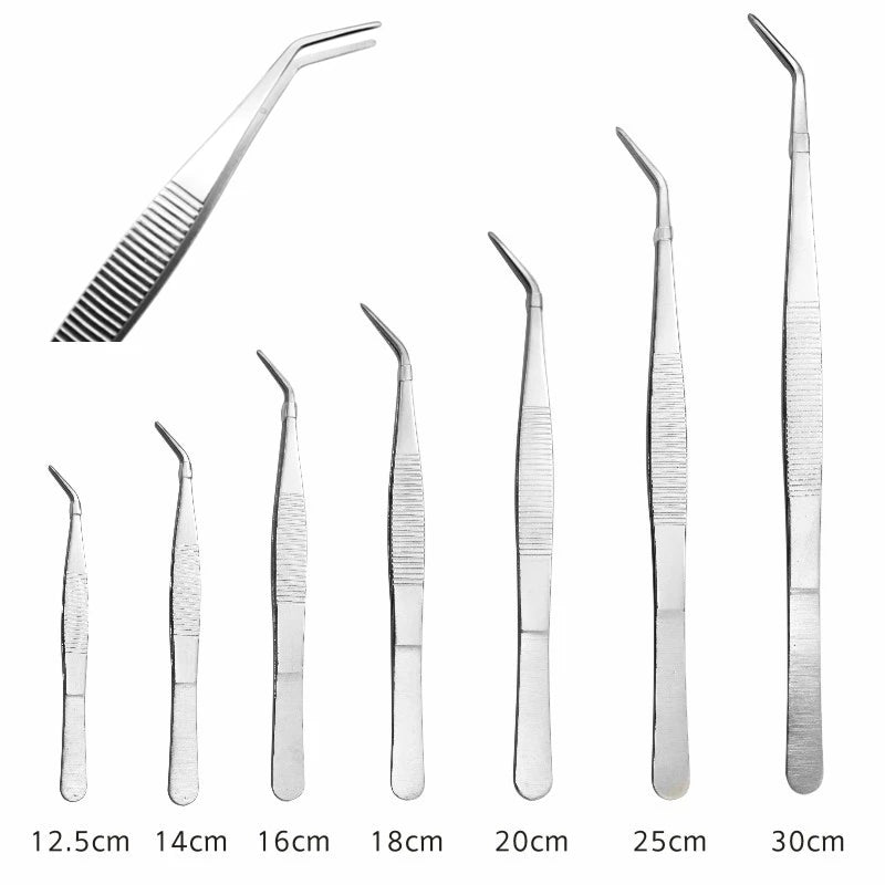 Stainless Steel 430 Anti-Iodine Medical Tweezers Long Straight Forceps 12.5Cm-30Cm Straight Head Elbow Thicken Medical Tools