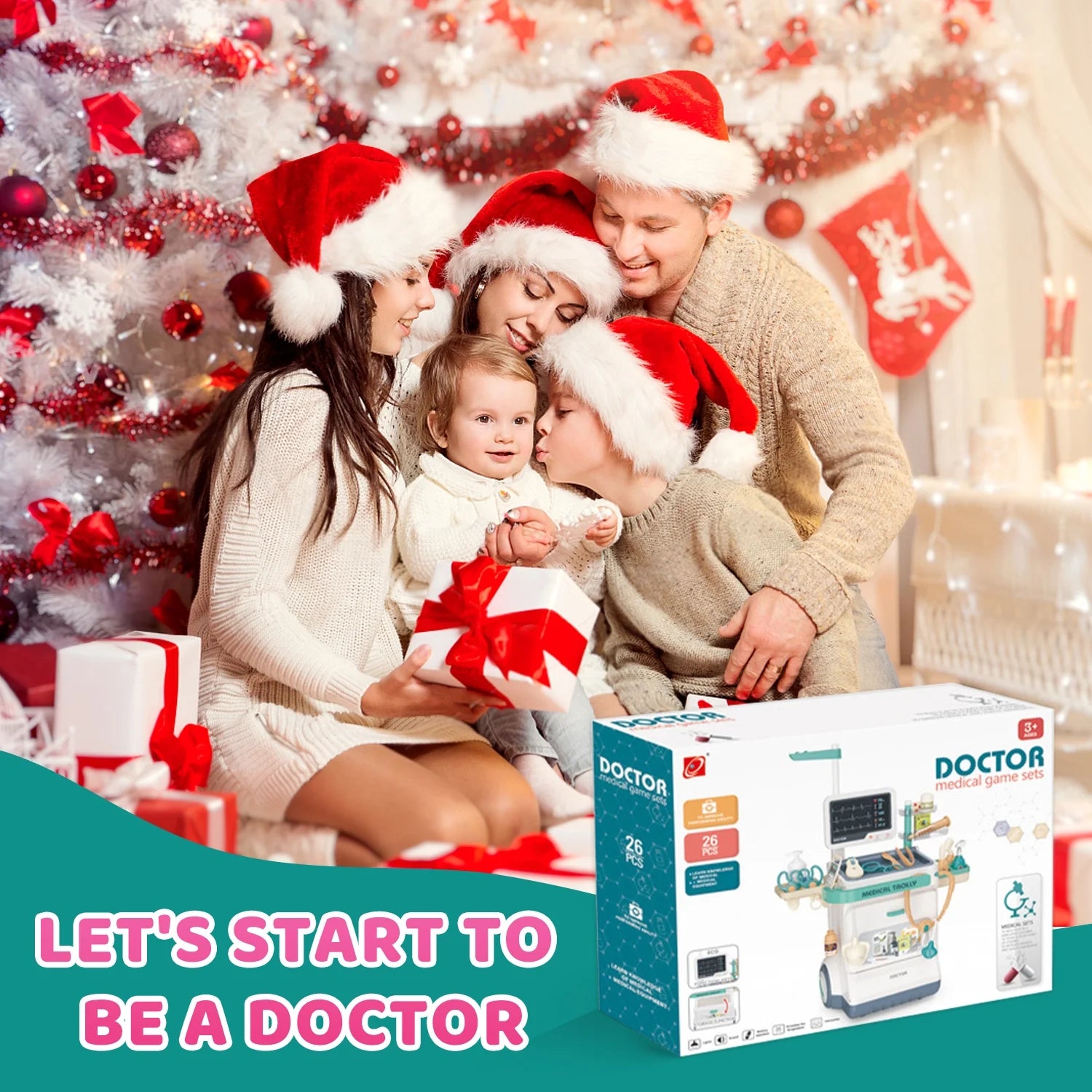 Doctor Kit for Kids Doctor Set Pretend Play Medical Kit Station Set for Girls Boys Dr. Playset Role Play Mobile Cart Trolley for Toddler Toys Christmas Gift, 26 PCS