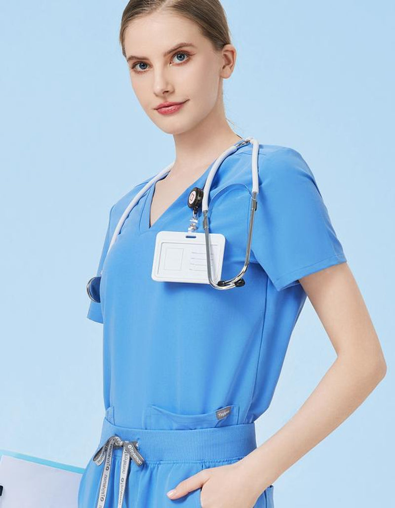 TINYLEMON Women Scrub Top - 3 Pocket V-Neck Top Scrubs Slim Fit with Badge Loop, Soft Four-Way Stretch Anti-Wrinkle Scrubs for Women Workwear