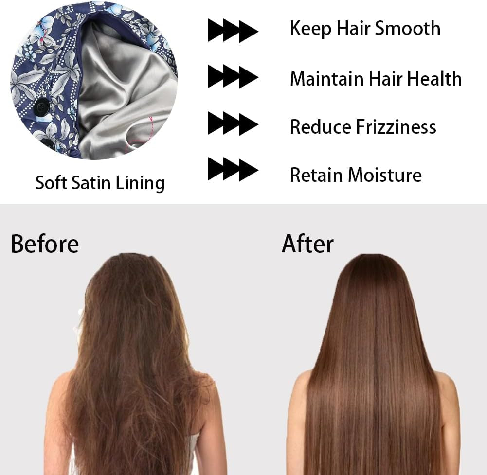 6PCS Bouffant Scrub Caps Women, Satin Lined Scrub Caps Women, Adjustable Surgical Cap for Womens, Nurse Cap with Button and Sweatband, Unisex Scrub Hats, One Size Multi Color