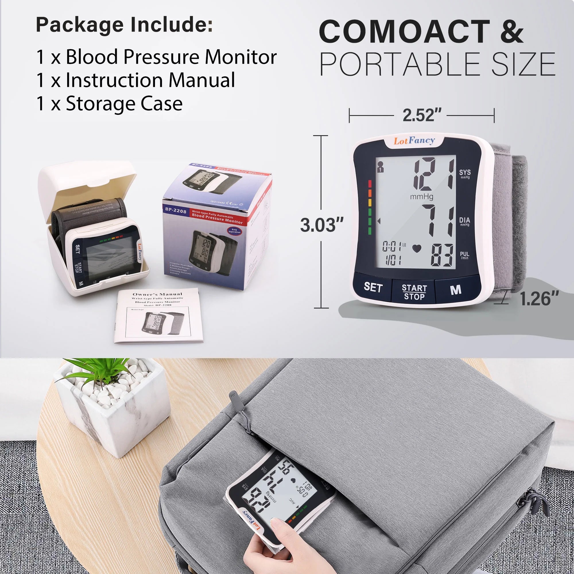 Blood Pressure Monitor, Wrist BP Cuff Machine Voice Broadcast, Home BP Gauge
