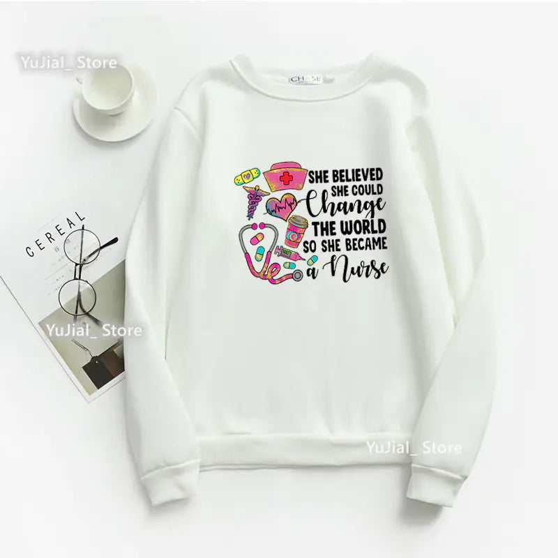Nurse Heart Print Hoodie for Women - Fashionable Autumn/Winter