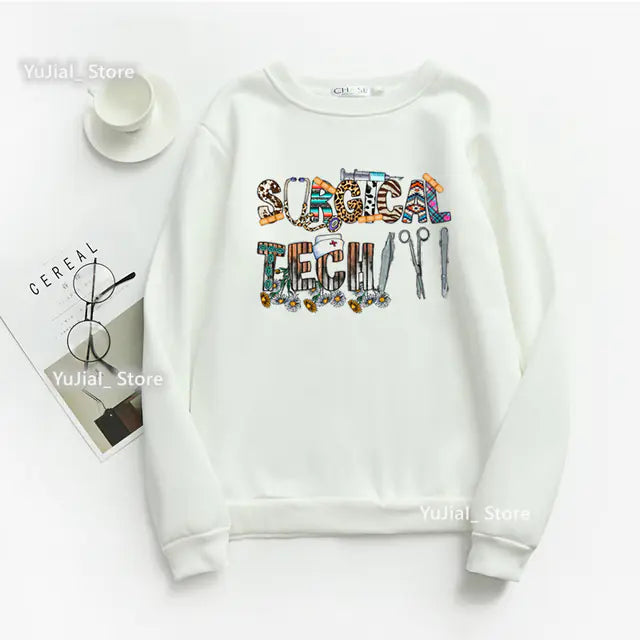 Nurse Heart Print Hoodie for Women - Fashionable Autumn/Winter