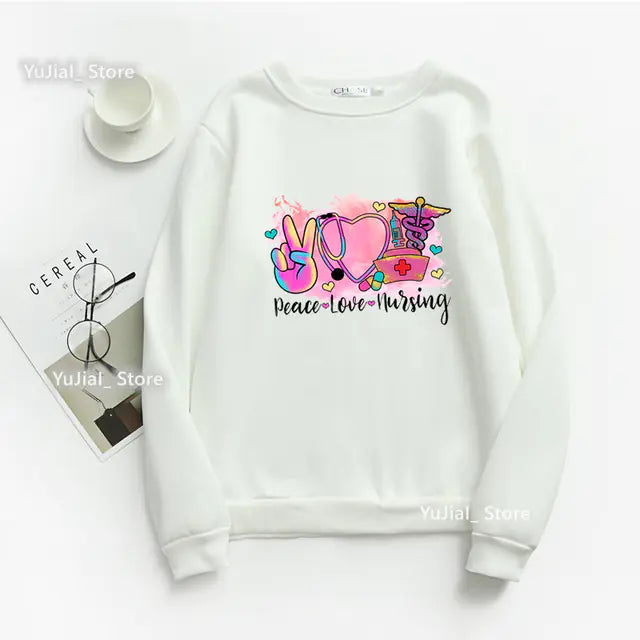 Nurse Heart Print Hoodie for Women - Fashionable Autumn/Winter