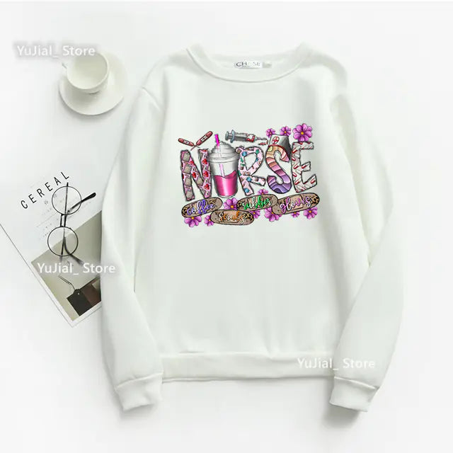 Nurse Heart Print Hoodie for Women - Fashionable Autumn/Winter