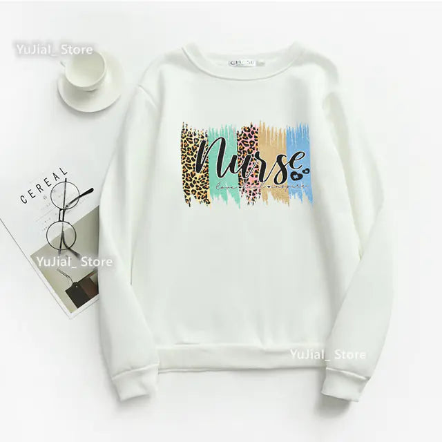 Nurse Heart Print Hoodie for Women - Fashionable Autumn/Winter