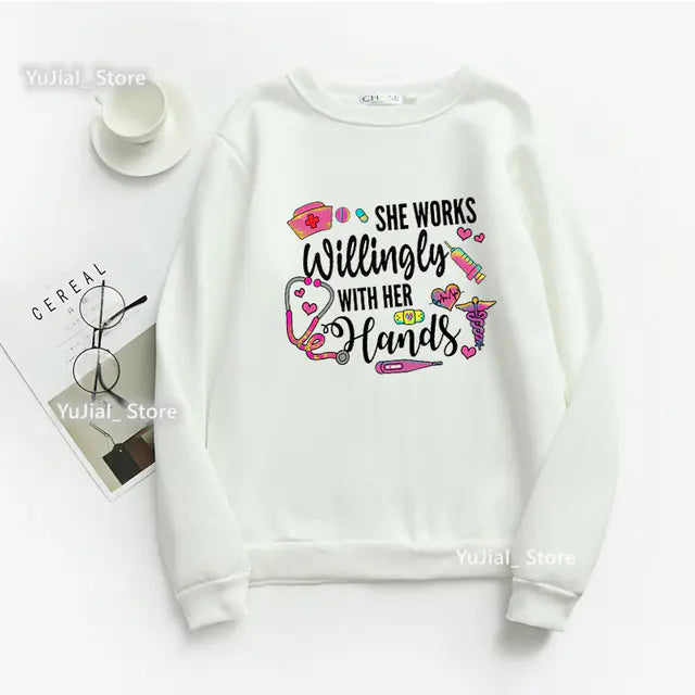 Nurse Heart Print Hoodie for Women - Fashionable Autumn/Winter