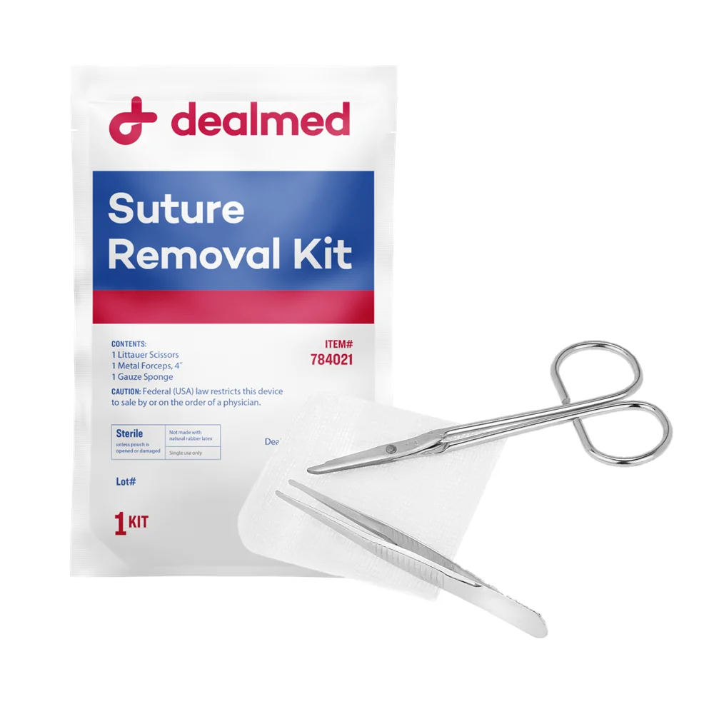Sterile Suture Removal Kit with Scissor, Forceps, and Gauze Sponge, Single-Use, 50 Kits