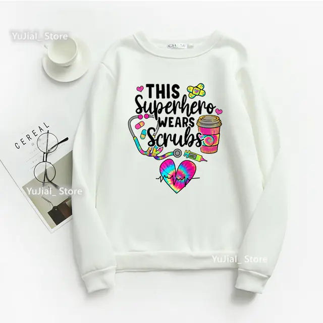 Nurse Heart Print Hoodie for Women - Fashionable Autumn/Winter