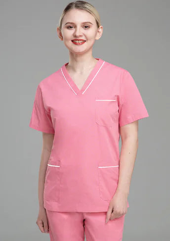 Women's Nurse Uniform Set - White with Navy Trim