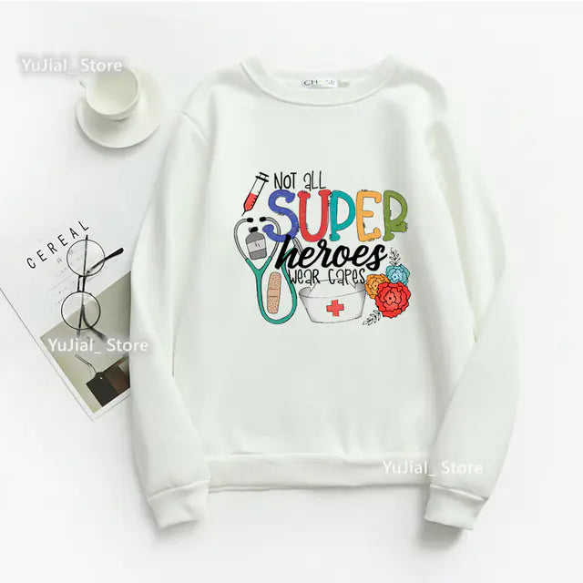 Nurse Heart Print Hoodie for Women - Fashionable Autumn/Winter