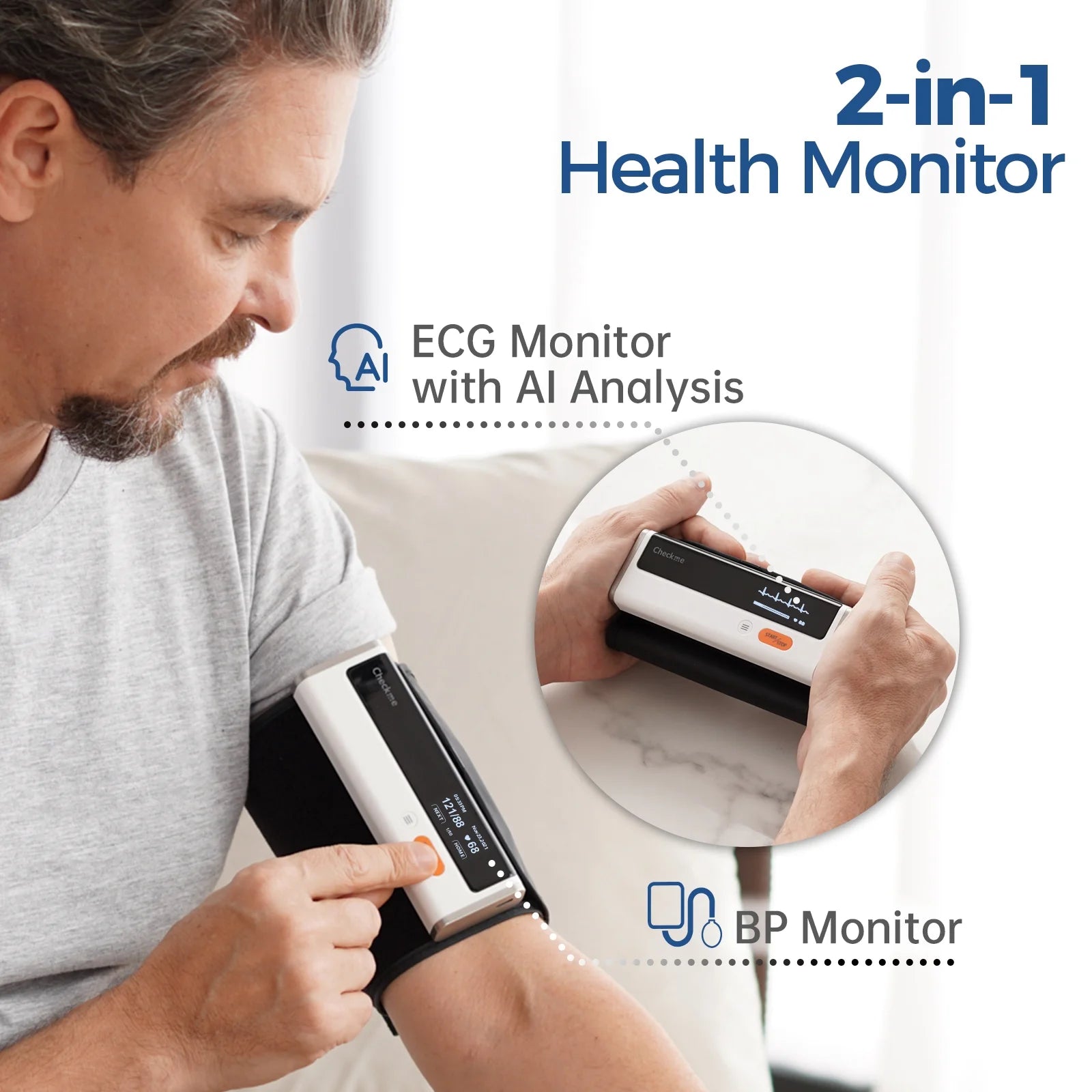 Bluetooth Blood Pressure Monitor and EKG Monitor | Wireless Upper Arm BP Machine with Large Cuff | AI Analysis ECG Monitor | BP2