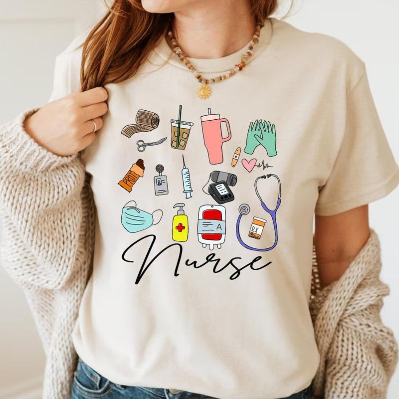 Nurse T-Shirt, for Work Cute Nurse Shirt, Funny Nurse Tee, RN Nurse Shirt Registered Nurse Shirt Nursing School