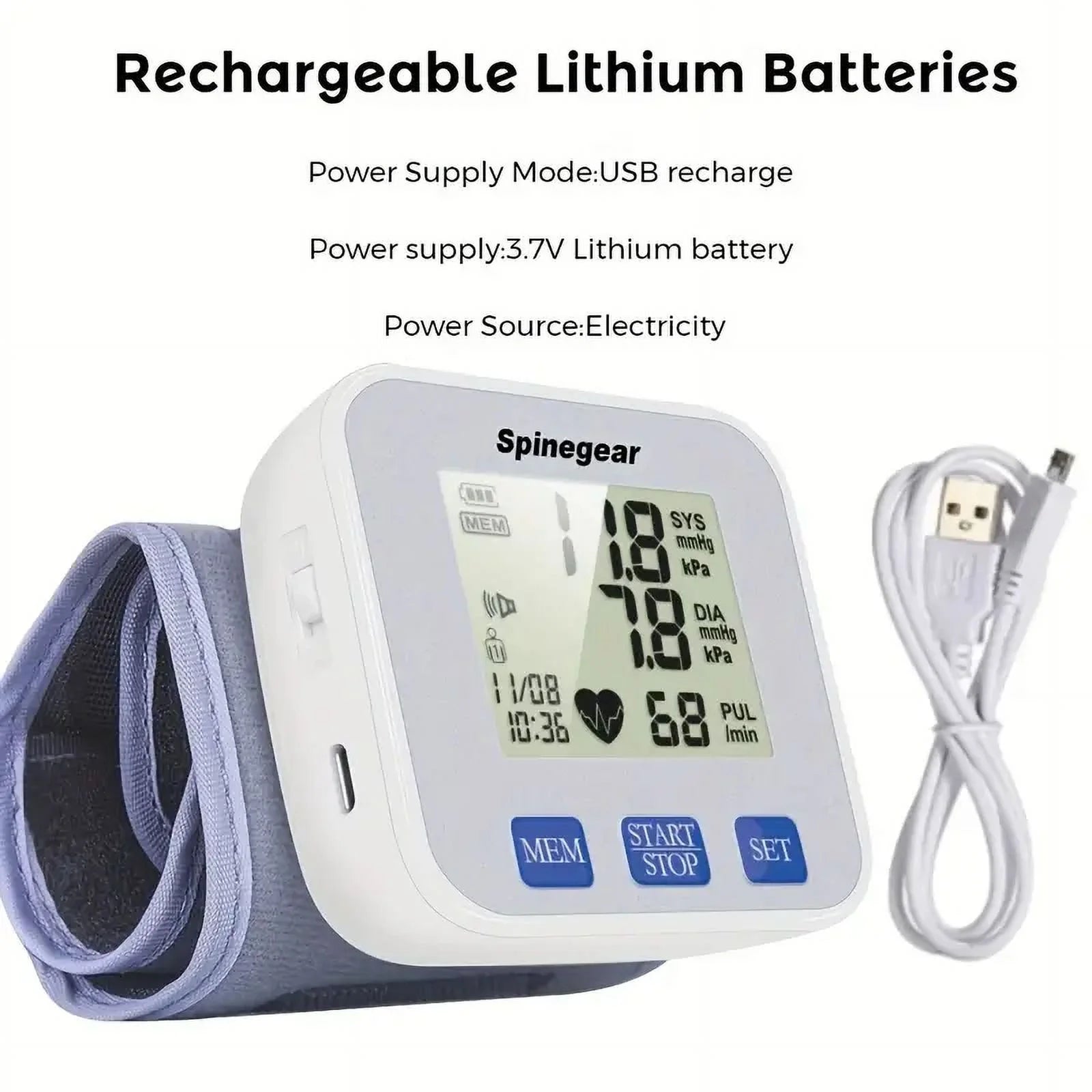 Blood Pressure Monitor, Rechargable Blood Pressure Machine with Voice Broadcast for Doul User