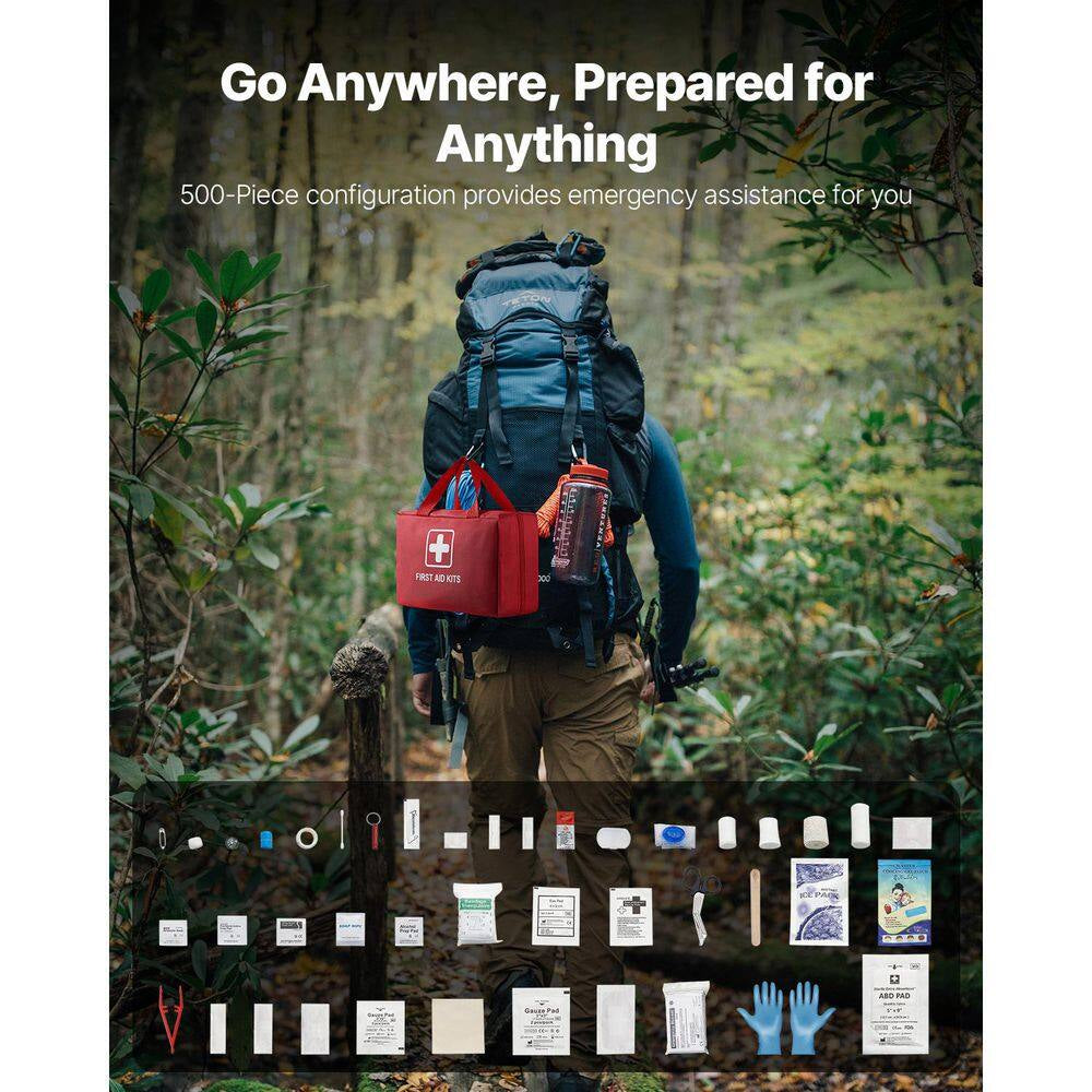 First Aid Kit, 500 Pcs 600D Nylon Large Survival First Aid Bag, Emergency Medical Supplies
