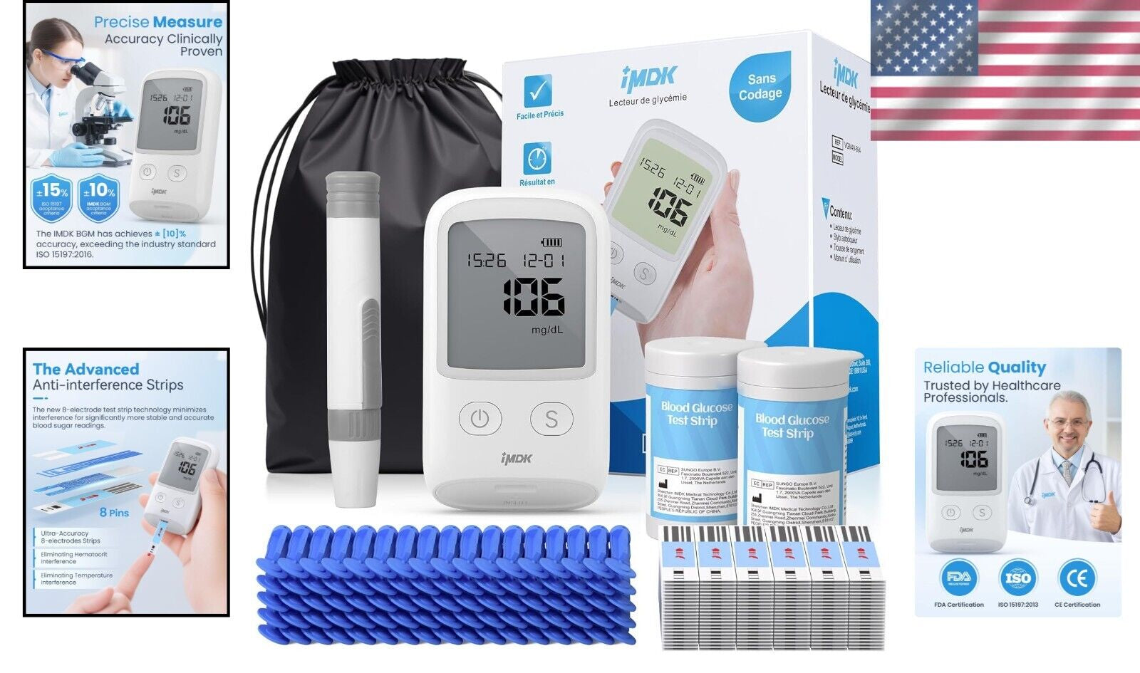 Diabetes Test Kit Blood Sugar Glucose Monitor Meter 206 PC Strips Tester Machine