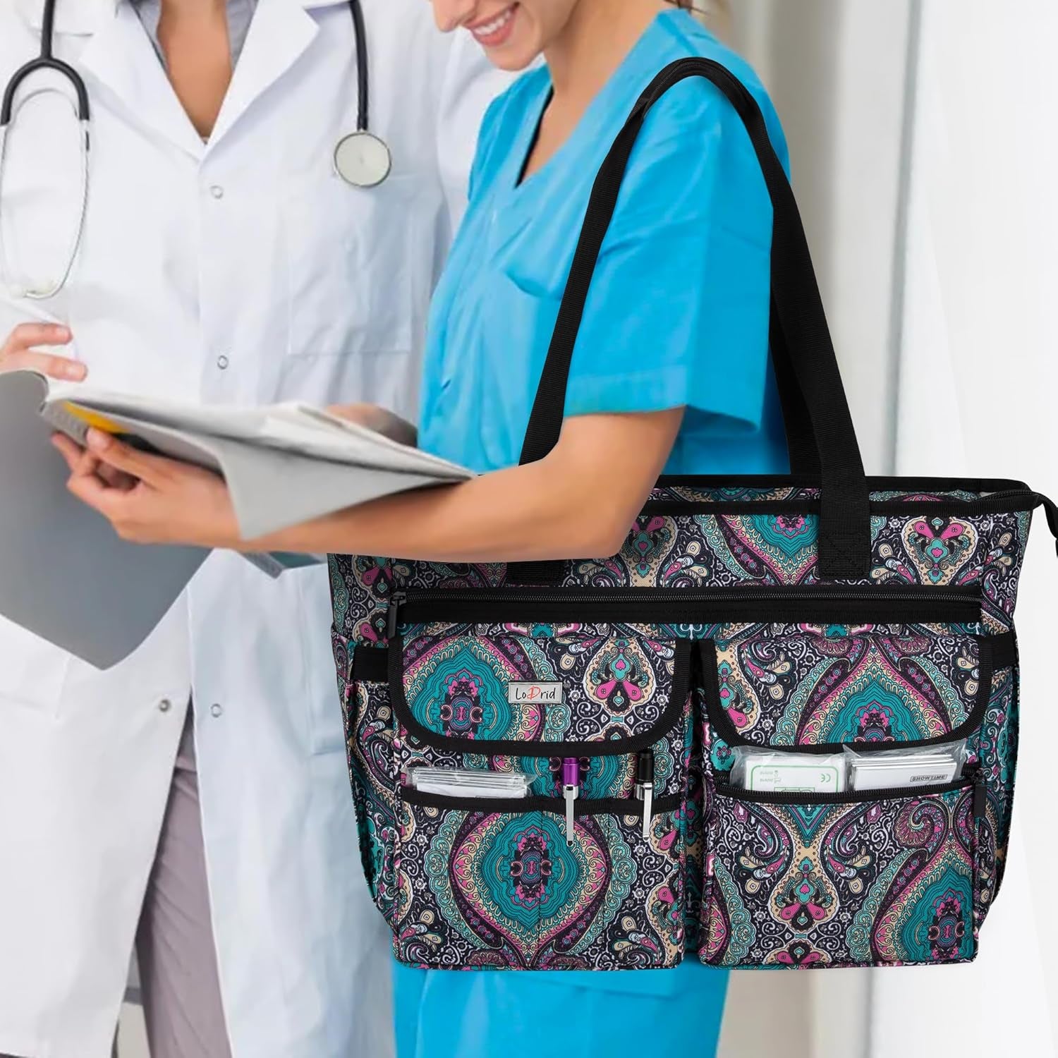 Nurse Tote Bag with Bottom Padded Pad, Nurse Bags and Totes for Work with Large Compartment, Bag Only