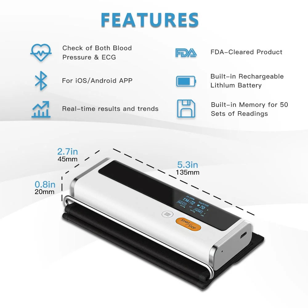 BP2 Blood Pressure Monitors, Upper Arm Blood Pressure BP Cuff Machine, with Accurate AI EKG Analysis, Free App