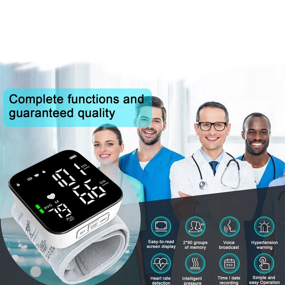 Automatic Wrist Blood Pressure Monitor, Adjustable Wrist Cuff, Portable BP Cuff Accurate Digital Heart Rate Monitor, Large LCD Talking BP Monitor for Home Travel