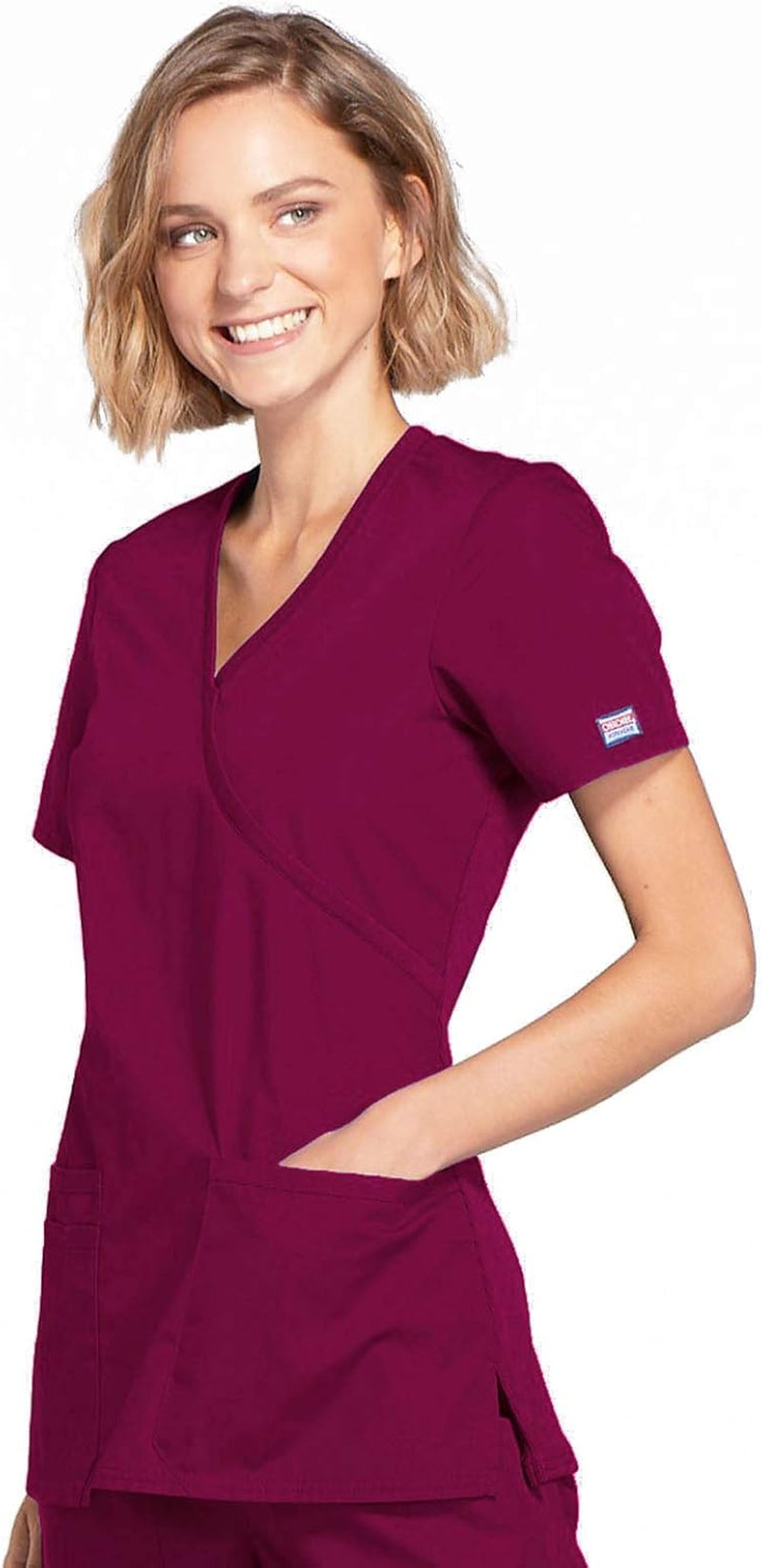 Scrubs for Women Mock Wrap Nursing Scrub Top with 3 Pockets, Side Vent & Stretch Back Panels Medical Uniform - WW650