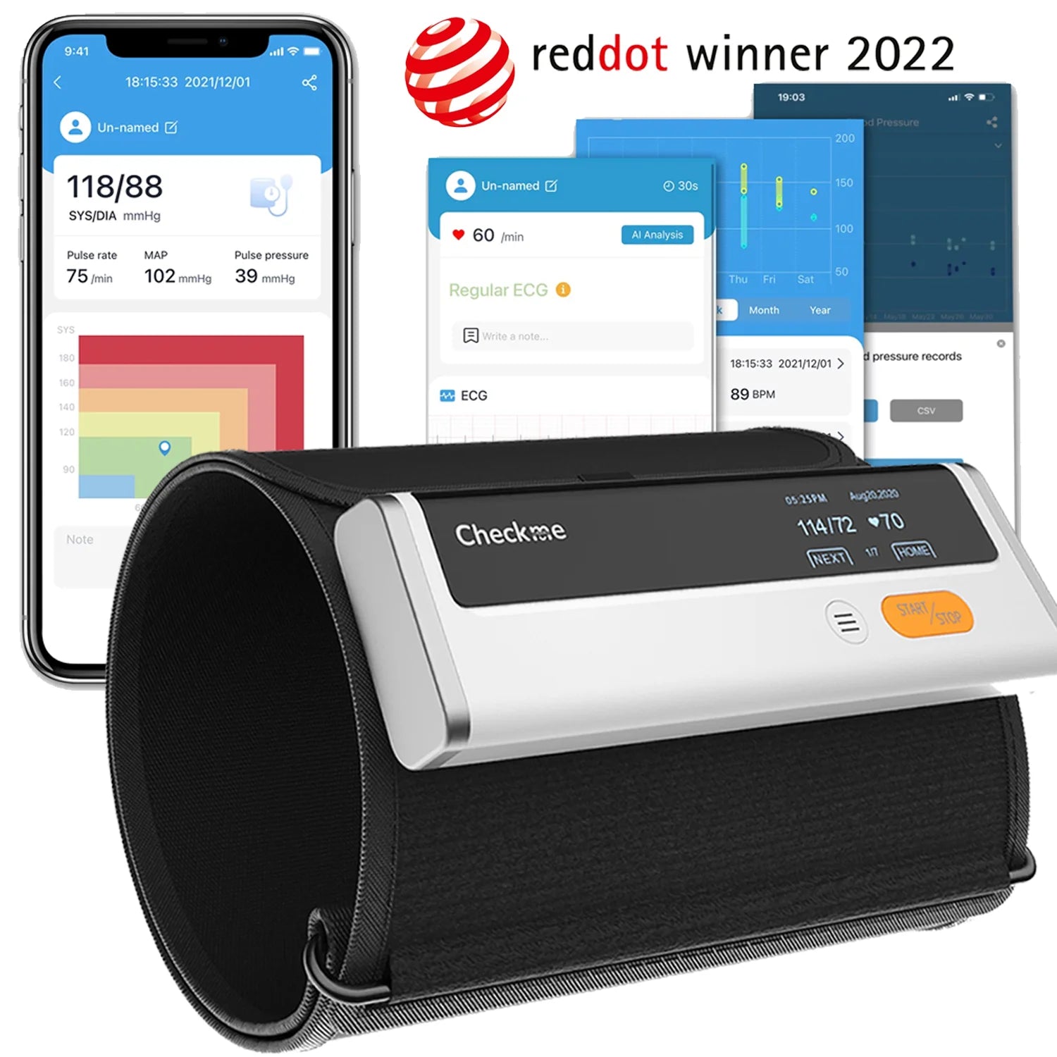 BP2 Blood Pressure Monitors, Upper Arm Blood Pressure BP Cuff Machine, with Accurate AI EKG Analysis, Free App