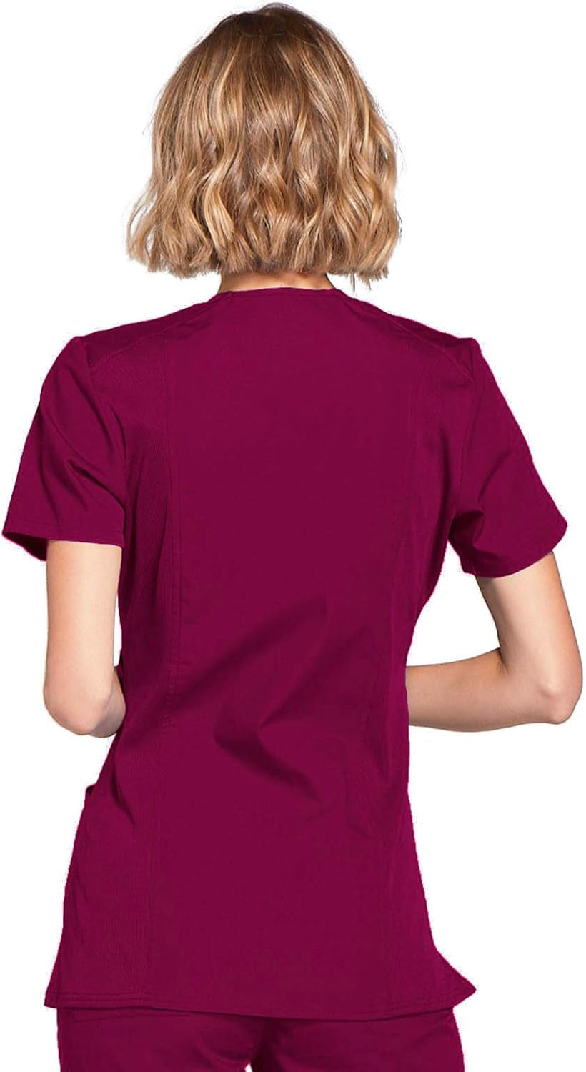 Scrubs for Women Mock Wrap Nursing Scrub Top with 3 Pockets, Side Vent & Stretch Back Panels Medical Uniform - WW650