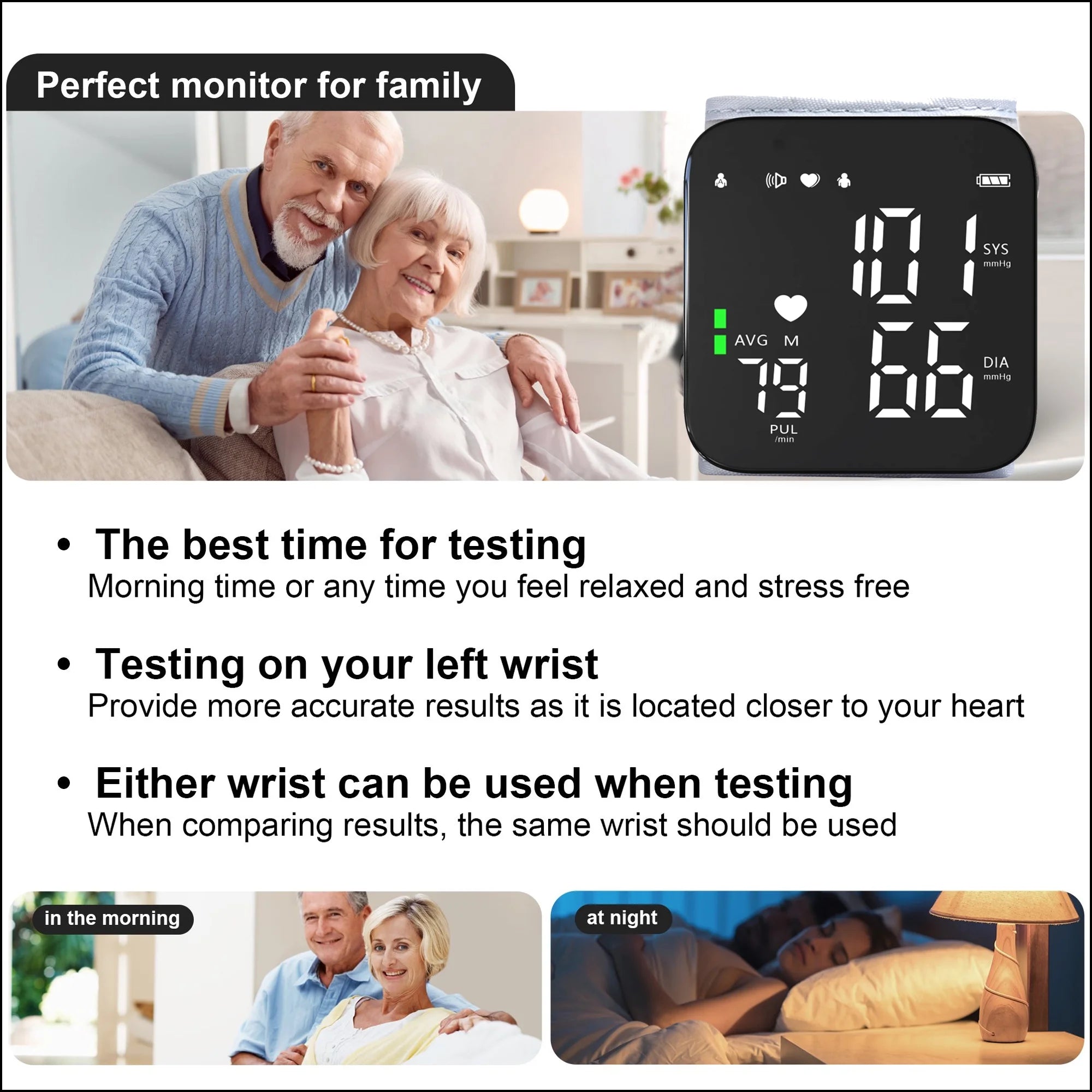 Automatic Wrist Blood Pressure Monitor, Adjustable Wrist Cuff, Portable BP Cuff Accurate Digital Heart Rate Monitor, Large LCD Talking BP Monitor for Home Travel