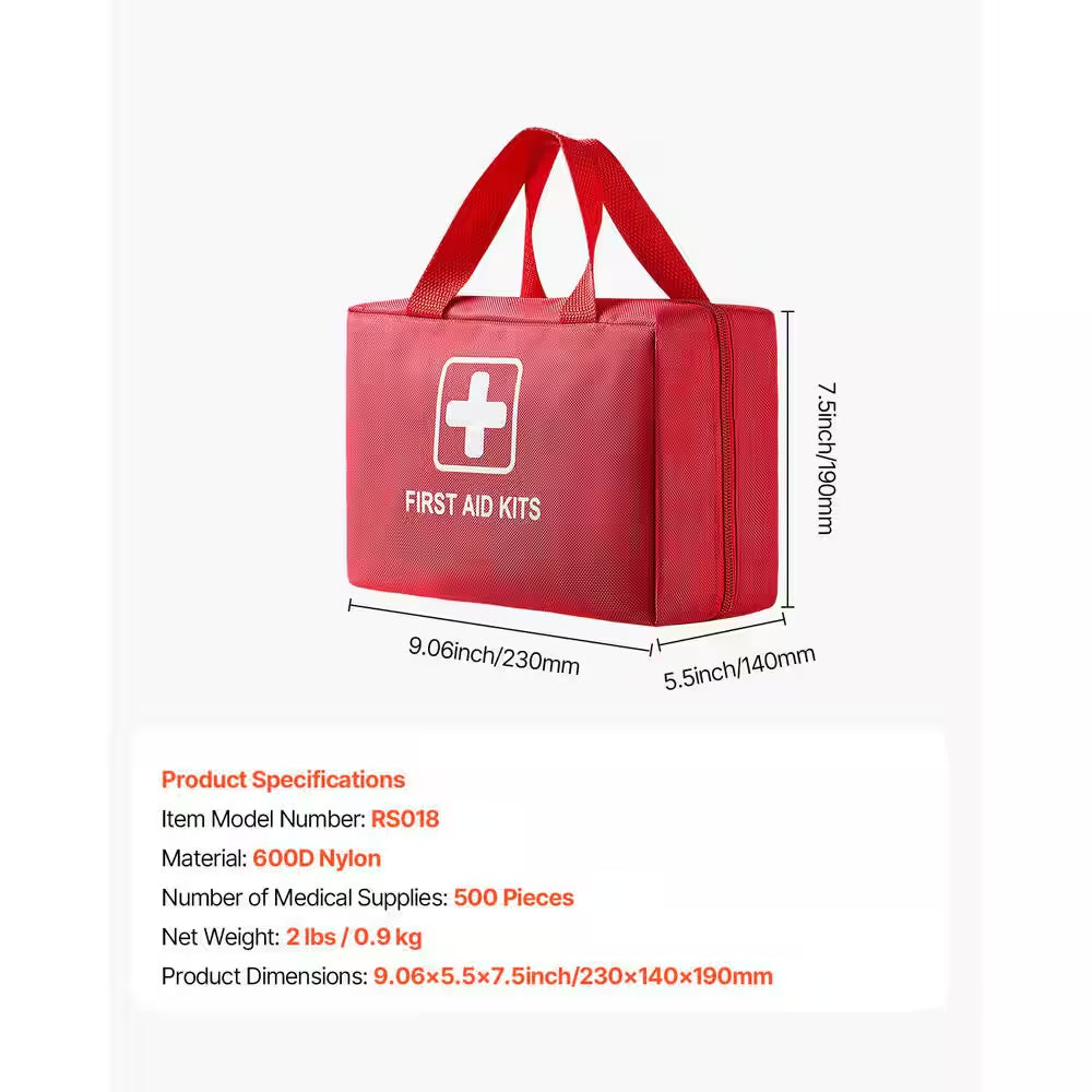 First Aid Kit, 500 Pcs 600D Nylon Large Survival First Aid Bag, Emergency Medical Supplies