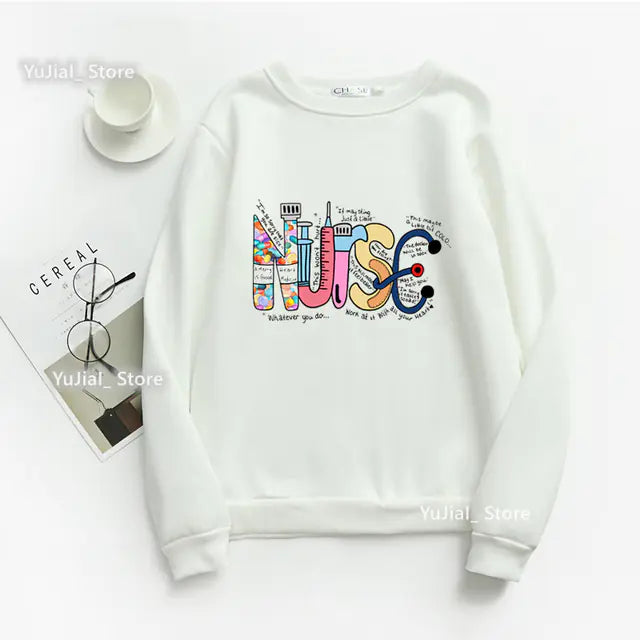 Nurse Heart Print Hoodie for Women - Fashionable Autumn/Winter