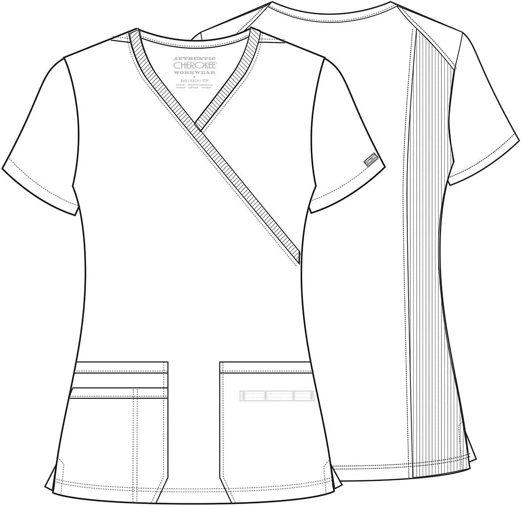 Scrubs for Women Mock Wrap Nursing Scrub Top with 3 Pockets, Side Vent & Stretch Back Panels Medical Uniform - WW650