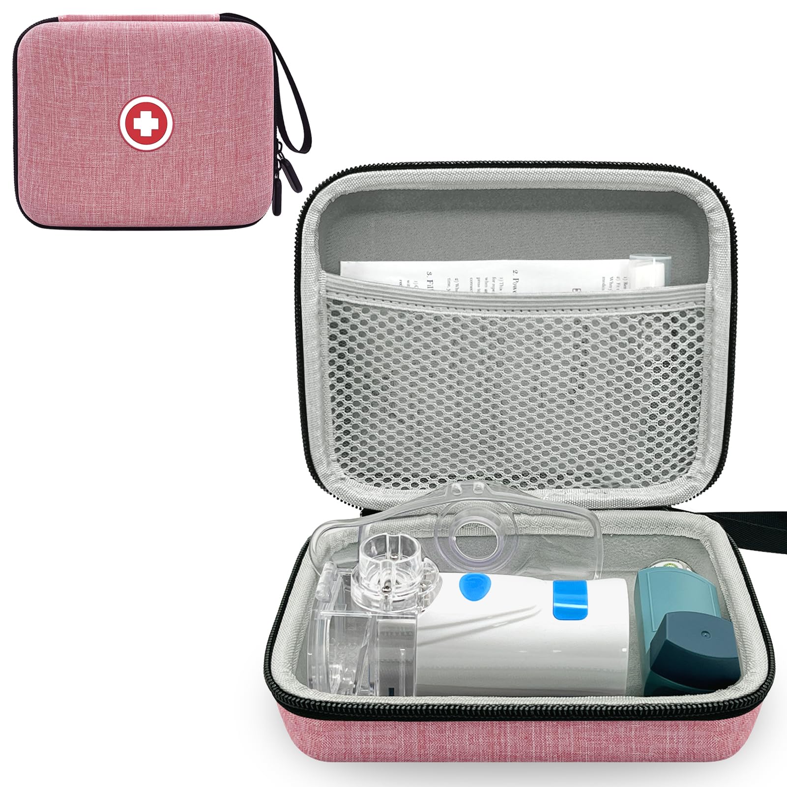 Klawdsky Carrying Case for Portable Nebulizer Travel Medical Bag Hard Emergency Medical Bag for Inhaler Spacer Case for Adults(Case Only) (Pink)