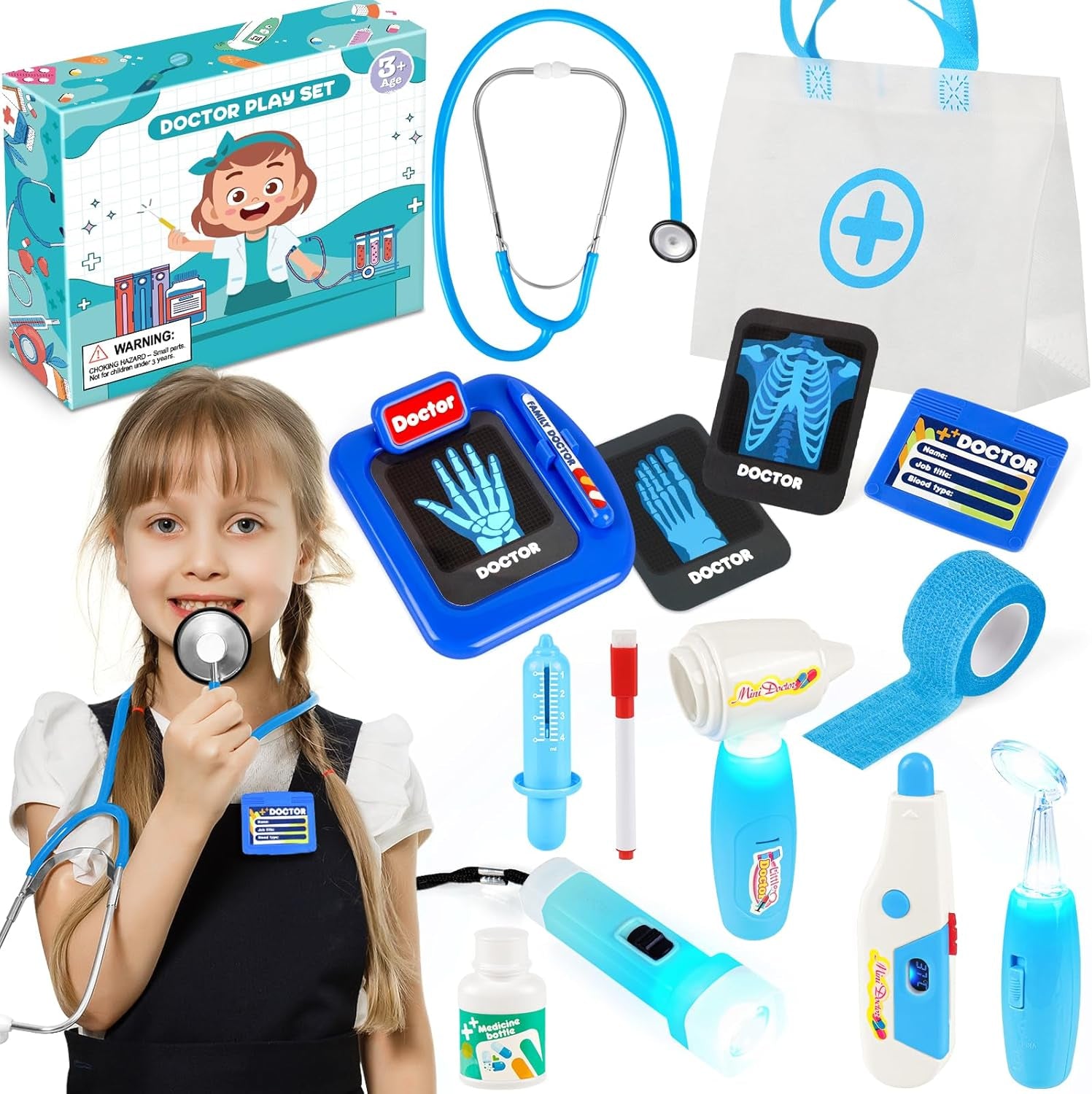 15Pcs Kids Doctor Kit for Kids,Kids Doctors Play Set with Real Stethoscope,Me