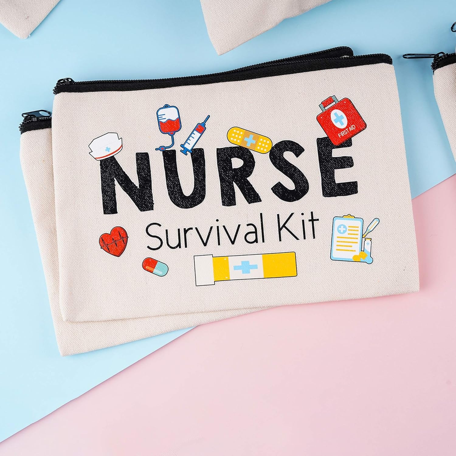 8 Pieces Nurse Survival Kit Makeup Bags Nurse Appreciation Gifts CNA Week Gifts, Funny Cosmetic Bag, Practitioner Gifts, Toiletry Bag for Supplies