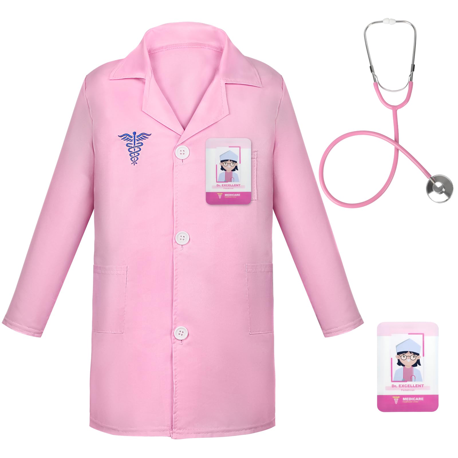 Phobby Doctor Kit for Kids 3-5 Toddler Medical Toy with Dress up Costume & Real Stethoscope Pink Pretend Play Gift for Girls Birthday Christmas