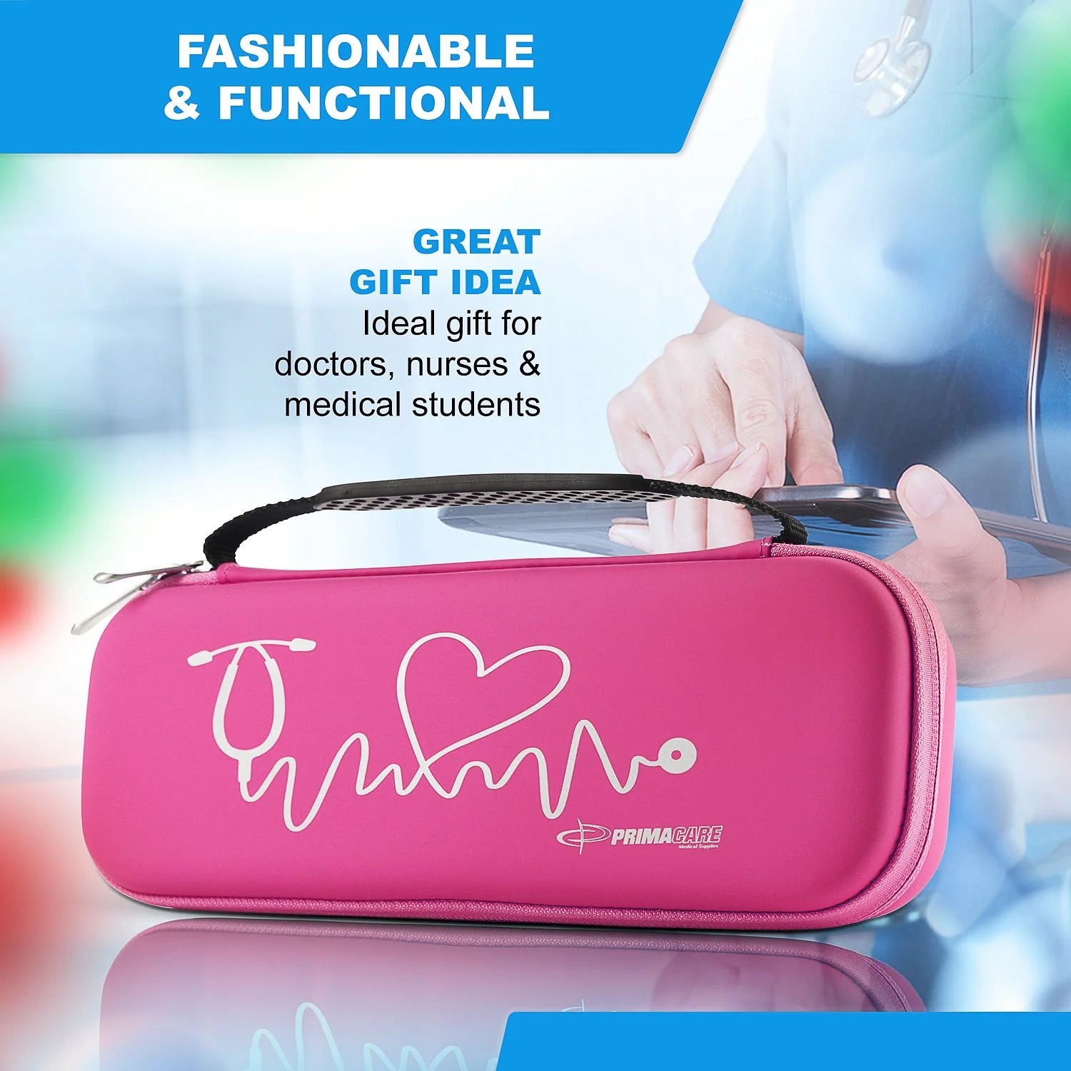KB-9397-PK Stethoscope Case, Supplies Included, Pink with Multiple Compartments, Portable and Lightweight First Aid Kit Bag with Vital Medical Supplies, Nursing Accessories for Nurses