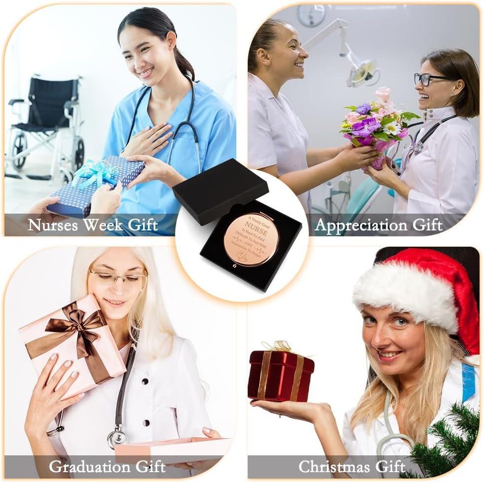 Christmas Nurse Compact Mirror - Stocking Stuffers & Graduation Gifts for Women & Students - Appreciation Gifts for Nurses Week & Day